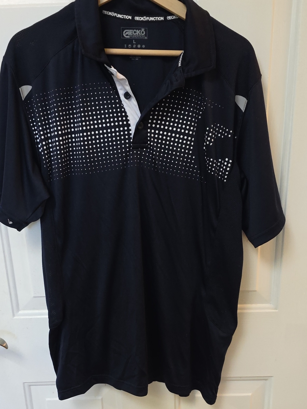 Men’s Black Polo Shirt with White Dot Detail